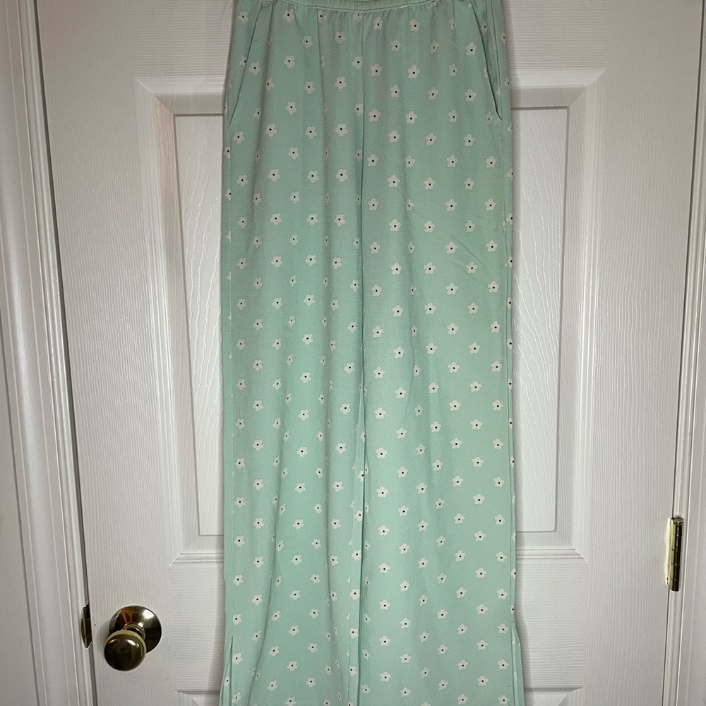 H&M Light Green Kids Wide-leg Pants with Floral Design